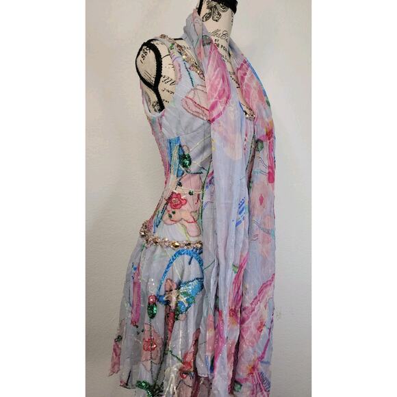 Alberto Makali Silk Beaded Sequin Mini Skater Dress US 4 Drop Waist Fairytale - Picture 11 of 12